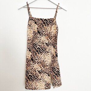 Beginning Boutique Brown Tan Square Neck Leopard Dress Boho Summer Party Size‎ 2